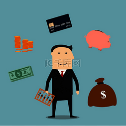 存钱罐手图片_银行家职业平面概念设计与商人在
