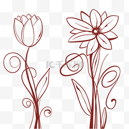花卉植物抽象红色质感线稿