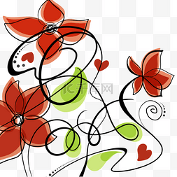 花卉抽象线稿红色花瓣线条