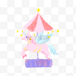 蛋糕蛋糕盒图片_旋转木马水彩风格粉色梦幻游乐场