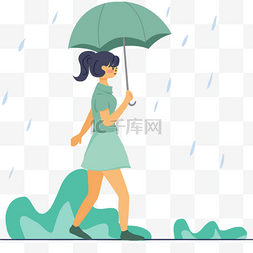 走路中的人物图片_往前走的女孩雨中打伞插画