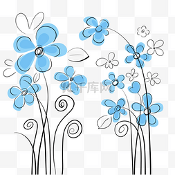 手绘线条树枝图片_花卉植物抽象蓝色花瓣线稿