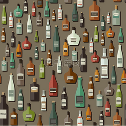 瓶子图案酒精饮料瓶的无缝矢量图