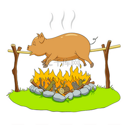 卡通no图片_Pig on a spit