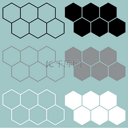 多边形细胞图片_Hexagon black grey white icon.. 六角黑灰