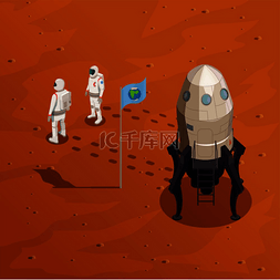 模块红色图片_火星探索设计理念与两名宇航员在