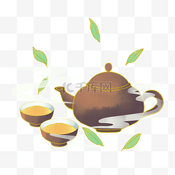 蓝釉堆白花茶杯碟图片_国风泡茶茶壶