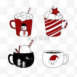 黑白雪花图图片_圣诞节杯子红黑白装饰
