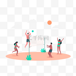 假期游玩图片_男女沙滩排球运动插画