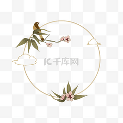 中国风工笔花鸟圆形边框圆形