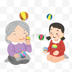 卡通日本传统游戏御手玉奶奶和孙