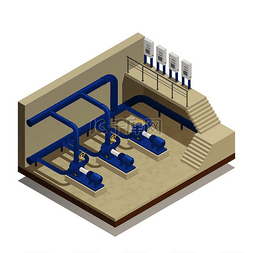 水净化和清洁设施元素等距组成与
