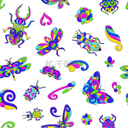 蝴蝶蜻蜓瓢虫图片_与程式化的 bug 和昆虫的无缝模式