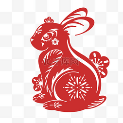 兔年兔子新春中国红剪纸