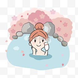 日本露天浴池温泉春季樱花假期