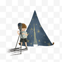 天文望远镜高清图图片_露营拿天文望远镜男孩
