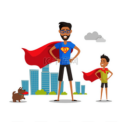 卡人模型人图片_父亲和他可爱的儿子超级英雄。