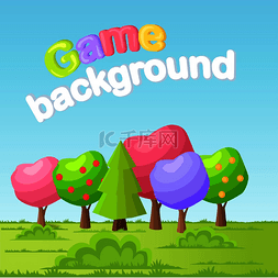 绿色游戏背景图片_游戏背景概念与绿色草地上的低聚
