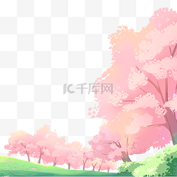 粉红色的樱花边框图片_春天樱花植物樱花树草丛