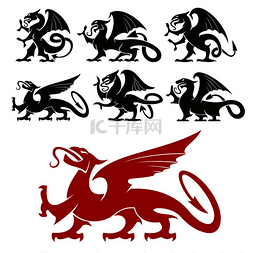 龙徽章图片_用于纹身、纹章或盾徽的纹章狮鹫