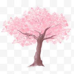 粉色花树图片_粉色桃花水彩树木