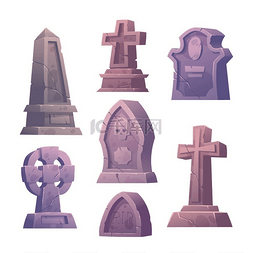 石头卡通矢量素材图片_公墓墓碑、墓地建筑、裂石十字架