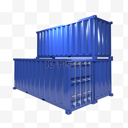 3D立体仿真蓝色组合集装箱货柜货