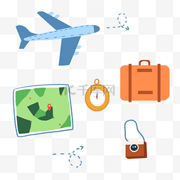 指南针图片_旅游飞机和行李箱