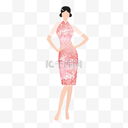 新中式改良旗袍服装设计粉色旗袍
