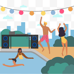 商务海报蓝色图片_水中狂欢泳池夏季派对