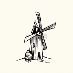 手绘荷兰风车图片_工厂草图荷兰农业生态领域古老的