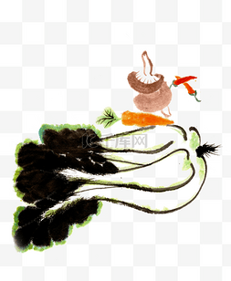 胡罗卜图片_白菜与蘑菇水墨