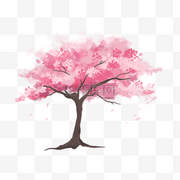 美丽的水彩粉色樱花树
