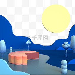 中秋月圆C4D电商立体场景模型