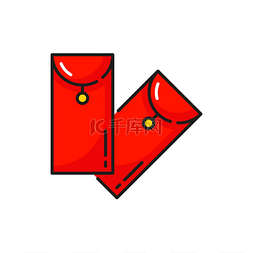 红色信封图标图片_红色中文信封的钱孤立的彩色线条