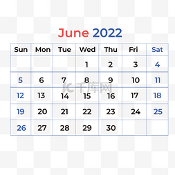 2022年6月经典蓝红日历