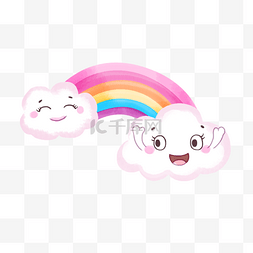 卡通动物云图片_彩虹云朵白色粉色水彩卡通