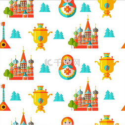 莫斯科地图图片_无缝图案俄罗斯纪念品矢量插图俄