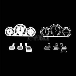 仪表板踏板设置图标白色矢量插图