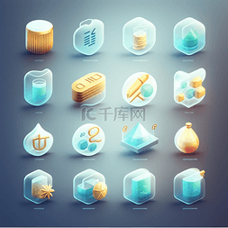磨砂玻璃背景图片_金融icon元素3d图标