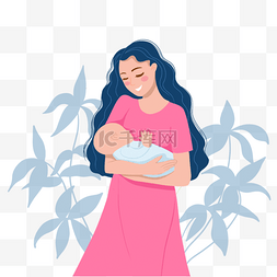 丘比特图片_母亲母乳喂养婴儿概念插画怀抱里