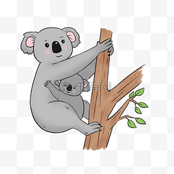 爬树的小孩图片_灰色可爱树袋熊母子爬树动物母亲