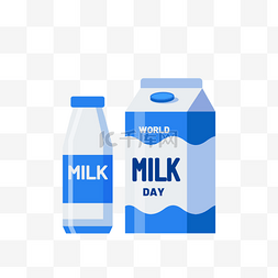 玻璃瓶装饮料图片_世界牛奶日扁平风盒装牛奶和瓶装