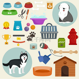 卡通狗窝图片_平的狗图标设置与粪狗窝皮带食物