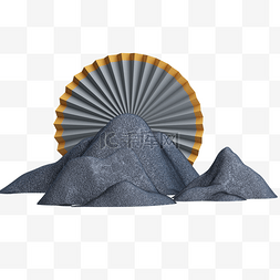 3D简约中国风山水古风灰色背景