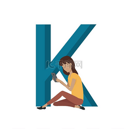 k字母图标图片_字母表移动人物插图平面设计矢量