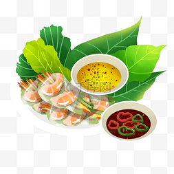 蔬菜叶子绿色辣椒酱料虾越南春卷
