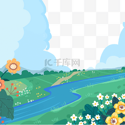 喝水流过的田野春季花卉风景