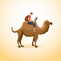 骑骆驼图片_男子乘坐骆驼与笔记本电脑