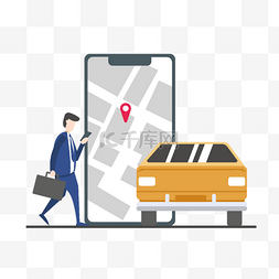 出租车矢量图片_拿手提包的人用手机寻找出租车